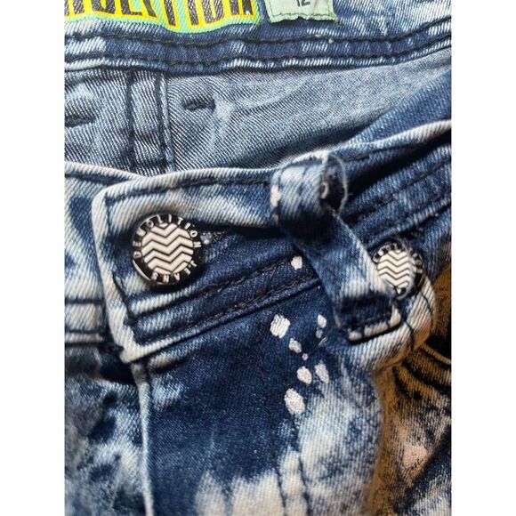 Demolition Girl’s Stonewashed Biker Jeans with Patches Size M Blue - Picture 8 of 13